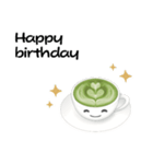 抹茶ちゃん 抹茶ラテ 英語 コーヒー（個別スタンプ：18）