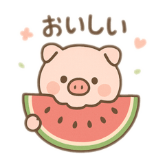 [LINEスタンプ] 可愛い動物達とスイカ 日本語