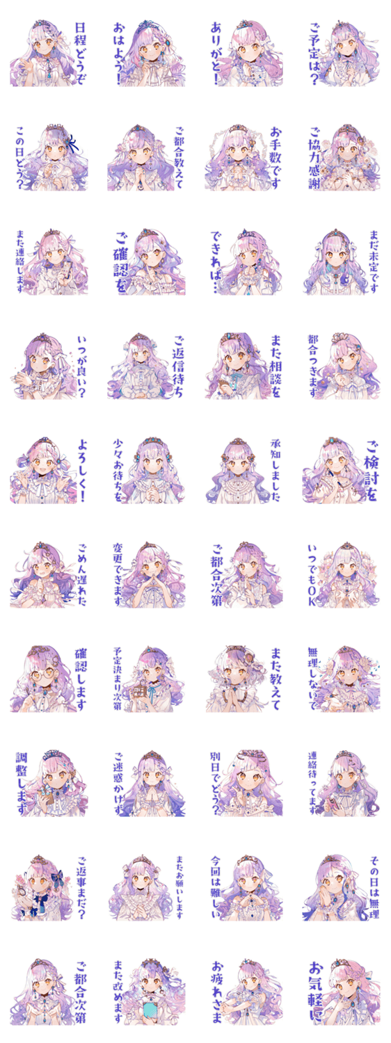 お姫様の丁寧な日程調整★お願いのスタンプ詳細