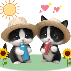 [LINEスタンプ] 気軽に使える 可愛いハチワレ猫 麦わら帽