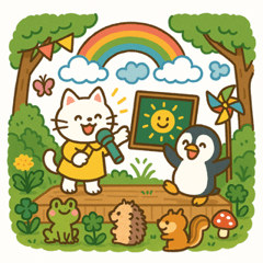 [LINEスタンプ] ペンギンと白猫の夏休み その1