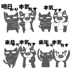 [LINEスタンプ] 明日から本気出す【フレンチブルと黒猫】