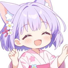 [LINEスタンプ] 浴衣のパープル猫の女の子スタンプ