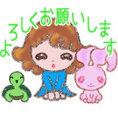 [LINEスタンプ] 少女とうさぎとカメ、大の仲良しトリオ 2