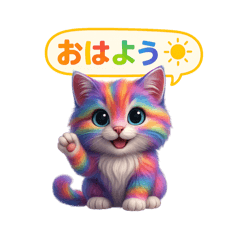 [LINEスタンプ] 3D虹毛猫キャラ