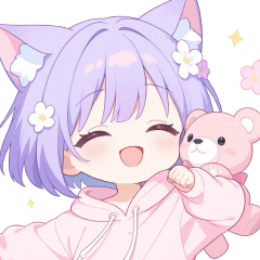 [LINEスタンプ] クマ×パープル猫耳パーカー女の子スタンプ