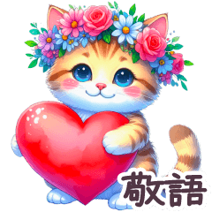 [LINEスタンプ] 毎日使える 花冠ねこ 敬語 日常 ハート