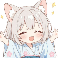 [LINEスタンプ] 浴衣のライトグレー猫の女の子スタンプ