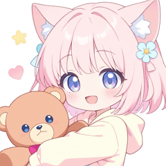 [LINEスタンプ] クマ×ピンク猫耳パーカーの女の子スタンプ