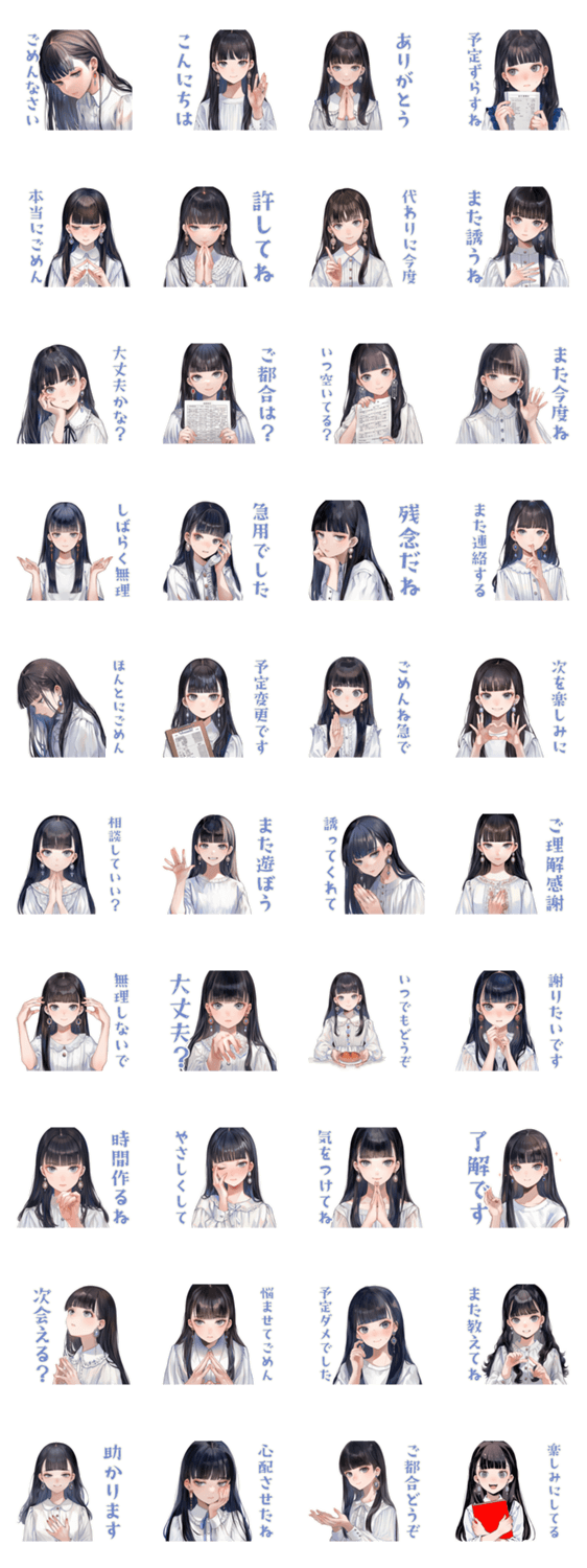 清楚な女の子のお詫びスタンプのスタンプ詳細