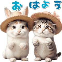 [LINEスタンプ] 【動く】うさぎとネコ ミーム リアル