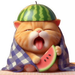 [LINEスタンプ] スイカをかぶった猫、萌えすぎてとろける