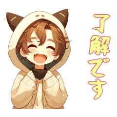 [LINEスタンプ] [了解です専用]猫耳フードの男の子