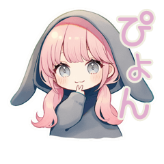 [LINEスタンプ] たれ耳うさぎパーカーの女の子