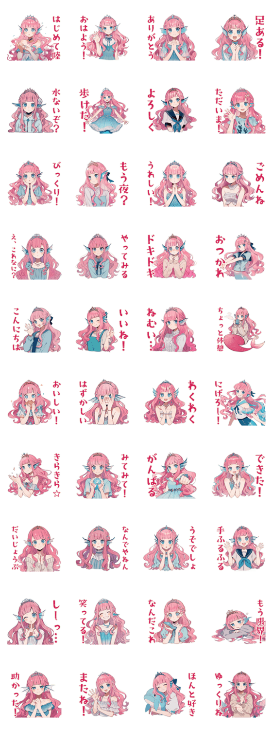 人魚姫のはじめて陸生活♡のスタンプ詳細