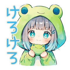 [LINEスタンプ] 蛙フードパーカーの女の子♡癒し