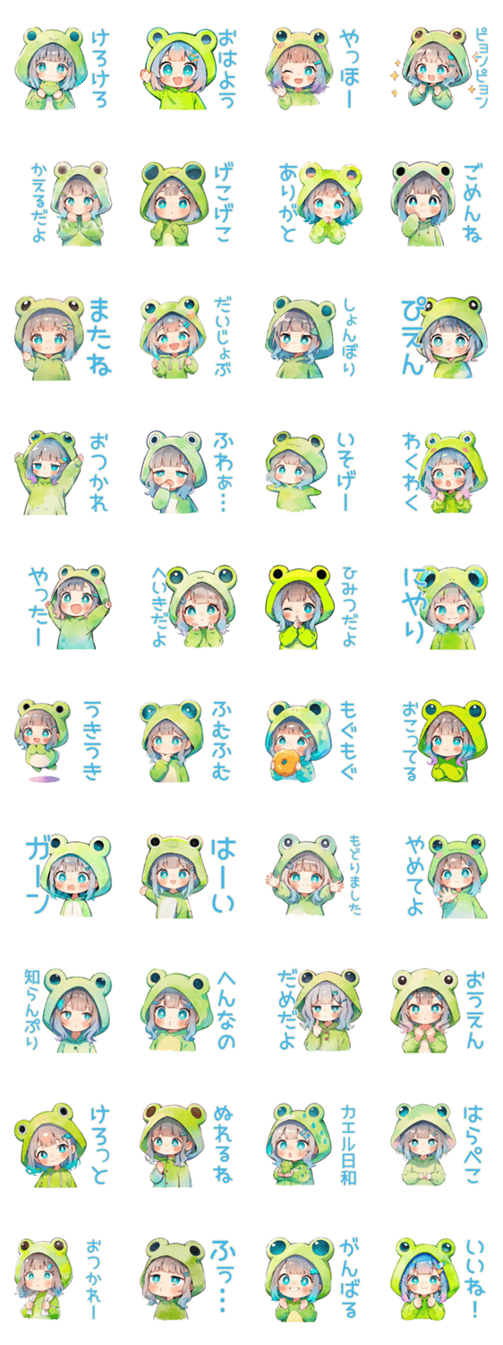 蛙フードパーカーの女の子♡癒しのスタンプ詳細