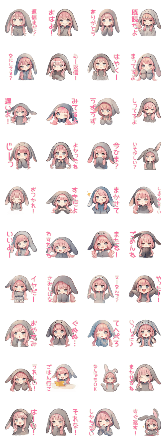 たれ耳うさぎ女子の返信待ち♡のスタンプ詳細