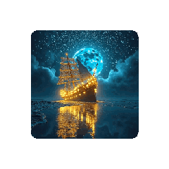 [LINEスタンプ] 満月と船と海✨️Full moon, ship and sea.