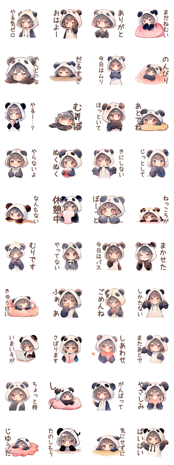 やる気ない日のパンダパーカーちゃんのスタンプ詳細