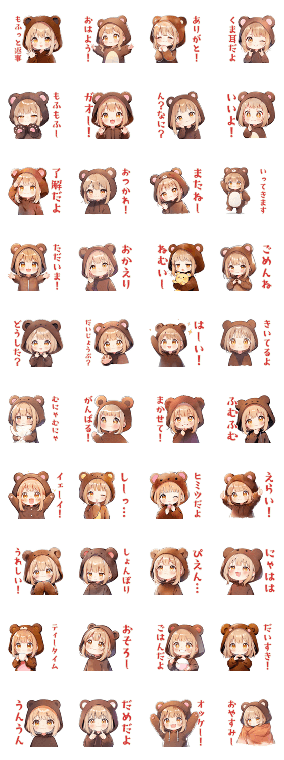 くま耳パーカーの女の子★お返事のスタンプ詳細