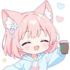 [LINEスタンプ] コーヒー＆猫耳パーカーの女の子スタンプ