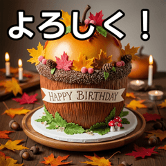 [LINEスタンプ] 秋のどんぐりバースデーケーキ