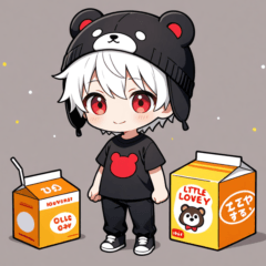 [LINEスタンプ] 箱と白クマ帽子の男の子スタンプ