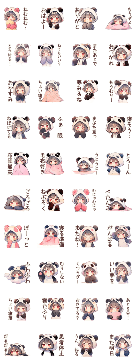 ねむねむパンダパーカーちゃん♡のスタンプ詳細