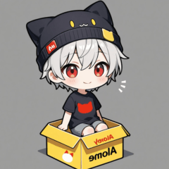 [LINEスタンプ] 箱と灰色ネコ帽子の男の子スタンプ