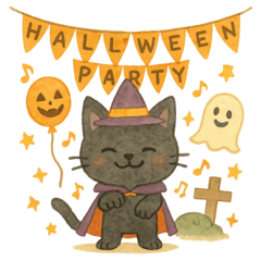 [LINEスタンプ] 黒猫のハロウィンパーティー