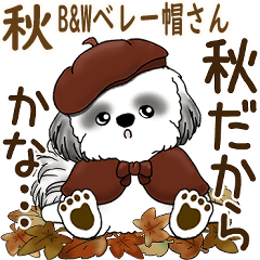 [LINEスタンプ] B＆W シーズー犬 2025 「ベレー帽さん」秋