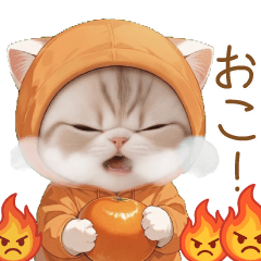 [LINEスタンプ] スコティッシュ猫 みかん服 ネガティブ