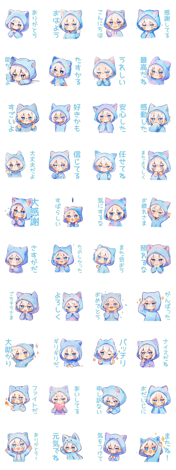 お礼な白猫耳パーカーくん★のスタンプ詳細