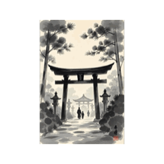 [LINEスタンプ] 墨絵風シリーズ日本の風景スタンプ