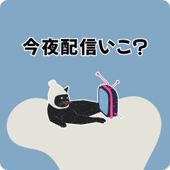[LINEスタンプ] 今夜配信いこ？白ニット帽の黒猫スタンプ