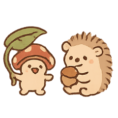 [LINEスタンプ] はりねずみときのこのもりピクニック