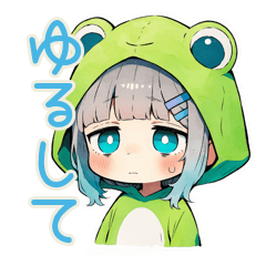 [LINEスタンプ] ゆるふわ★蛙フードパーカーの女の子