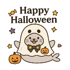 [LINEスタンプ] シーツゴーストアザラシ秋の日常ハロウィン