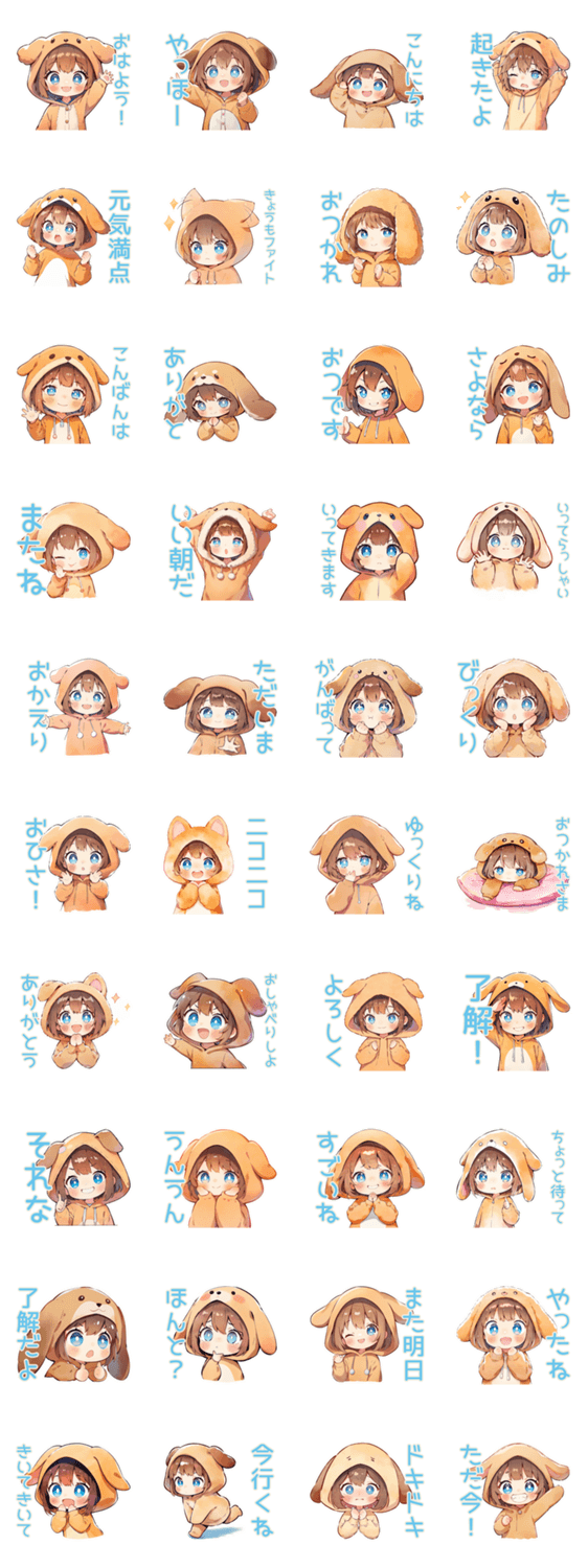元気な犬耳パーカーの女の子のスタンプ詳細