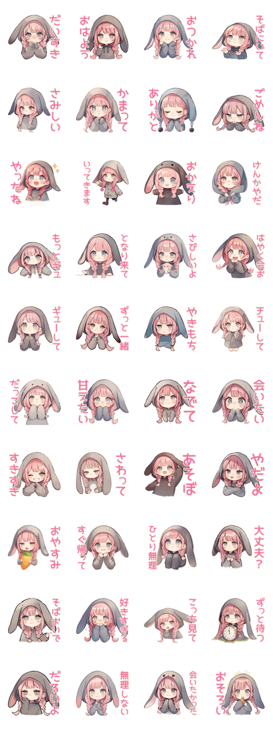 甘えん坊たれ耳うさぎ女子の恋人用のスタンプ詳細
