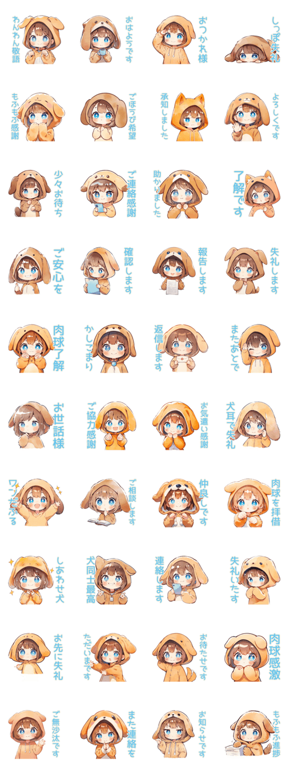 犬耳パーカーの女の子★敬語わんこのスタンプ詳細