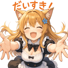 [LINEスタンプ] ネコ耳ウェイトレスの爆笑リアクション！