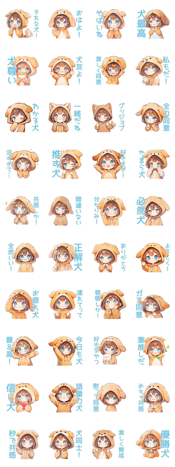 犬耳パーカーの女の子★激しく同意のスタンプ詳細