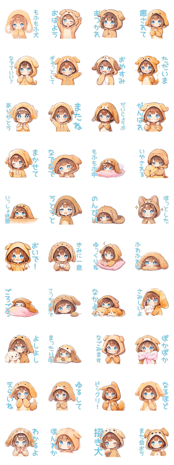 もふもふ犬耳パーカーの女の子のスタンプ詳細