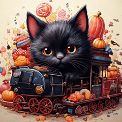 [LINEスタンプ] ハロウィン黒猫列車