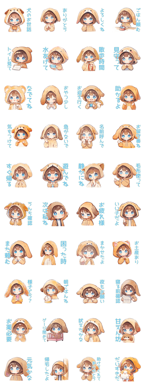 犬耳パーカーの女の子のお世話♡のスタンプ詳細