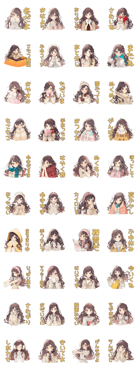 ゆるふわガーリーな女の子の冬のスタンプ詳細