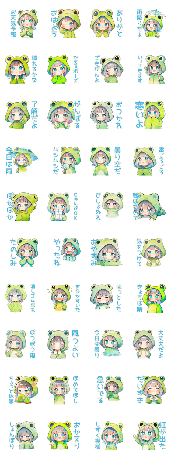蛙フードパーカーの女の子★天気予報のスタンプ詳細