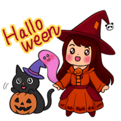 [LINEスタンプ] ハロウィン 魔女っ子とおばけのスタンプ1